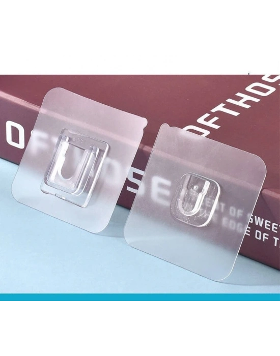 10 Adet Şeffaf Çift Taraflı Yapışkanlı Geçmeli Klips Eşya Sabitleme Askısı