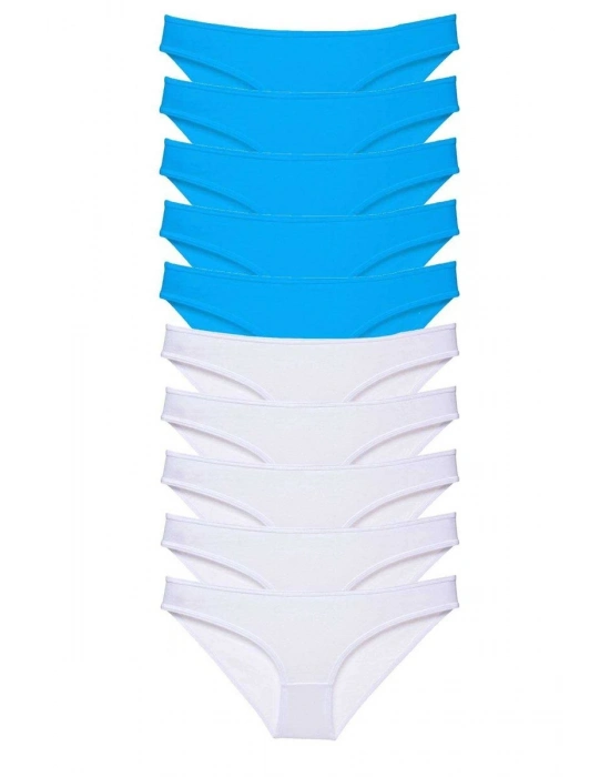 10 adet Süper Eko Set Likralı Kadın Slip Beyaz Mavi