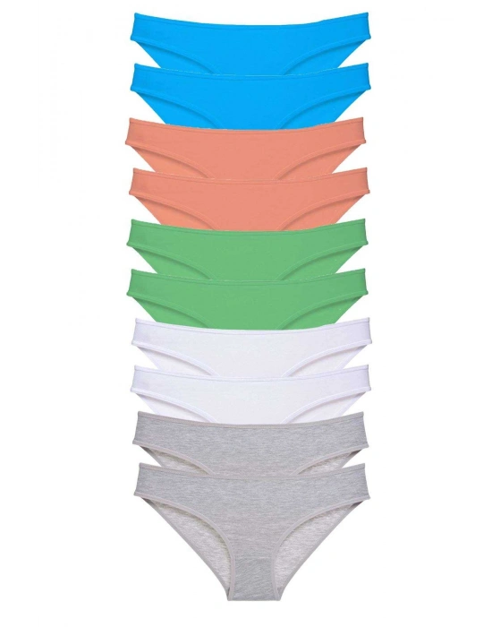 10 adet Süper Eko Set Likralı Kadın Slip Gri Beyaz Pudra Yeşil Mavi