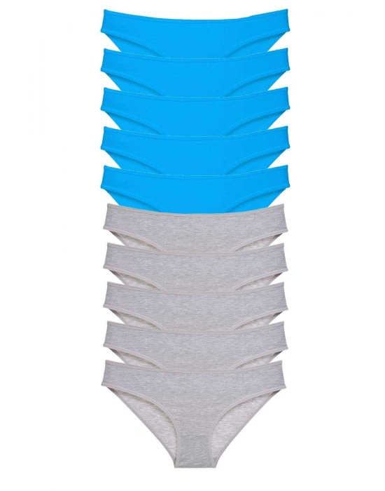 10 adet Süper Eko Set Likralı Kadın Slip Gri Mavi