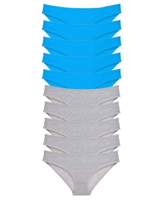 10 adet Süper Eko Set Likralı Kadın Slip Gri Mavi