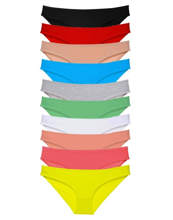 10 adet Süper Eko Set Likralı Kadın Slip Külot Çok Renkli
