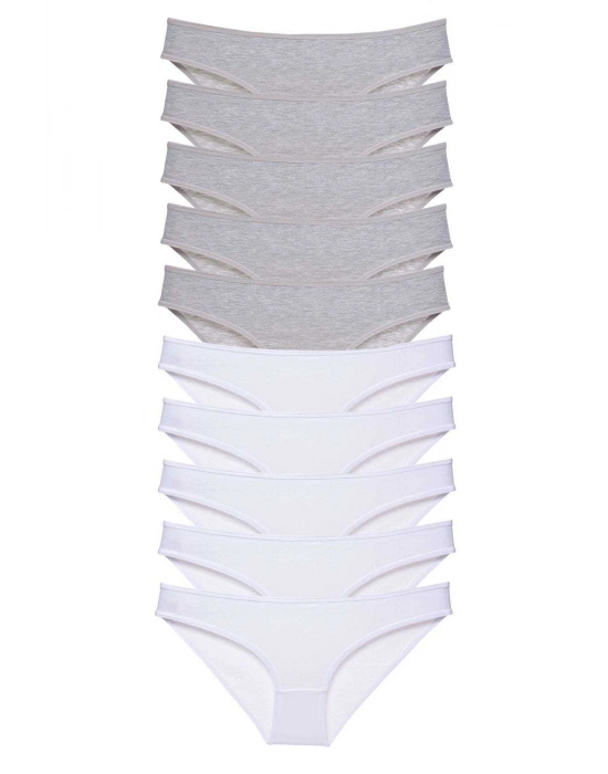 10 adet Süper Eko Set Likralı Kadın Slip Külot Gri Beyaz