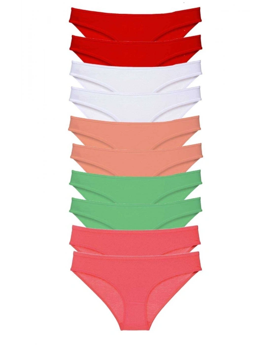 10 adet Süper Eko Set Likralı Kadın Slip Külot Kırmızı Beyaz Pudra Yeşil Fuşya