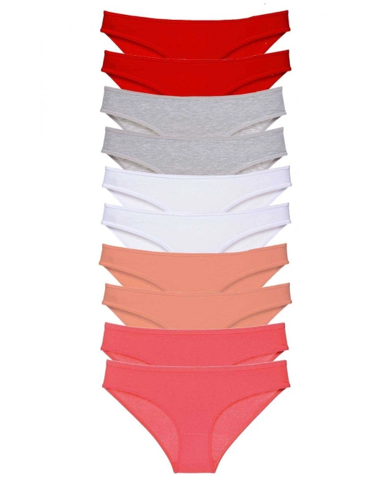 10 adet Süper Eko Set Likralı Kadın Slip Külot Kırmızı Gri Beyaz Pudra Fuşya
