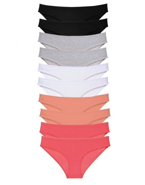 10 adet Süper Eko Set Likralı Kadın Slip Külot Siyah Gri Beyaz Pudra Fuşya