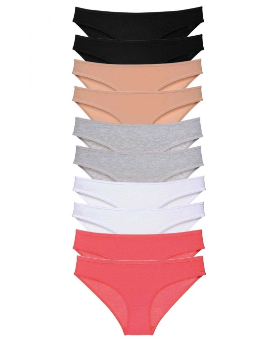 10 adet Süper Eko Set Likralı Kadın Slip Külot Siyah Ten Gri Beyaz Fuşya