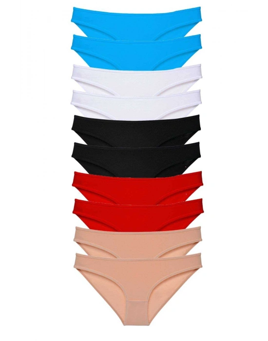 10 adet Süper Eko Set Likralı Kadın Slip Siyah Kırmızı Ten Beyaz Mavi