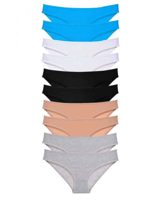 10 adet Süper Eko Set Likralı Kadın Slip Siyah Ten Gri Beyaz Mavi
