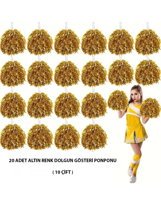 10 Çift ( 20 Adet ) Altın Renk 23 Nisan 19 Mayıs 29 Ekim Okul Gösteri Ponponları