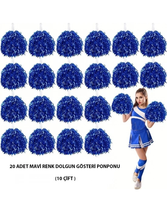 10 Çift ( 20 Adet ) Mavi Renk 23 Nisan 19 Mayıs 29 Ekim Okul Gösteri Ponponları