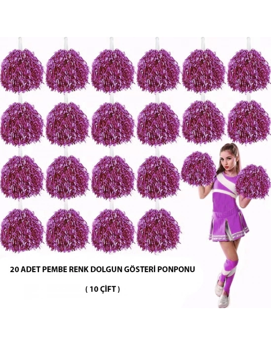 10 Çift ( 20 Adet ) Pembe Renk 23 Nisan 19 Mayıs 29 Ekim Okul Gösteri Ponponları