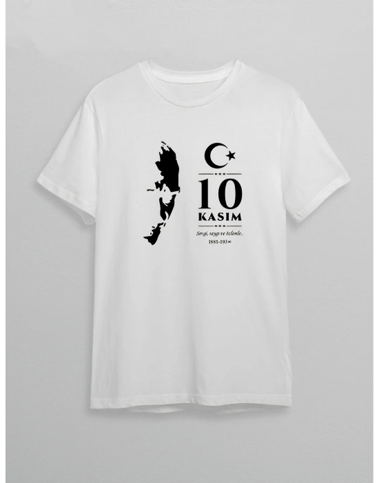 10 Kasım Atatürk Baskılı T-shirt - Beyaz -