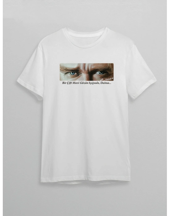 10 Kasım Atatürkü Anma Günü Baskılı Oversize Bisiklet Yaka T-shirt - Beyaz
