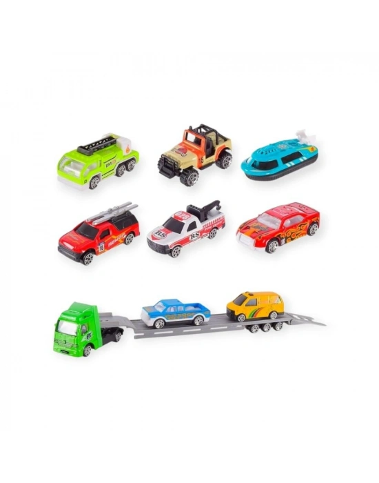 10 Parça Araç Taşıyan Tır Seti - Die Cast - DS047 - City