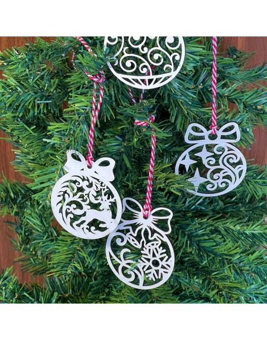 ®  10 Parça Kırmızı Beyaz İpli Fiyonk Model Ahşap Yılbaşı Ağaç Süsü