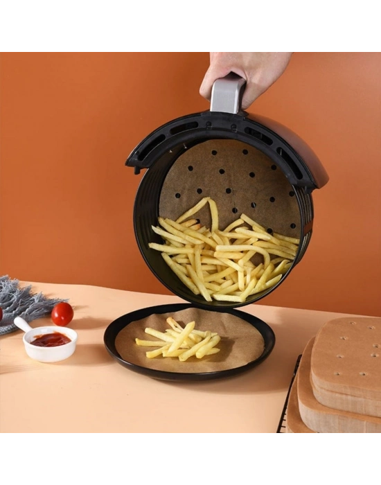 ® 100 Adet  Air Fryer Pişirme Kağıdı Tek Kullanımlık Hava Fritözü Yuvarlak Delikli Model