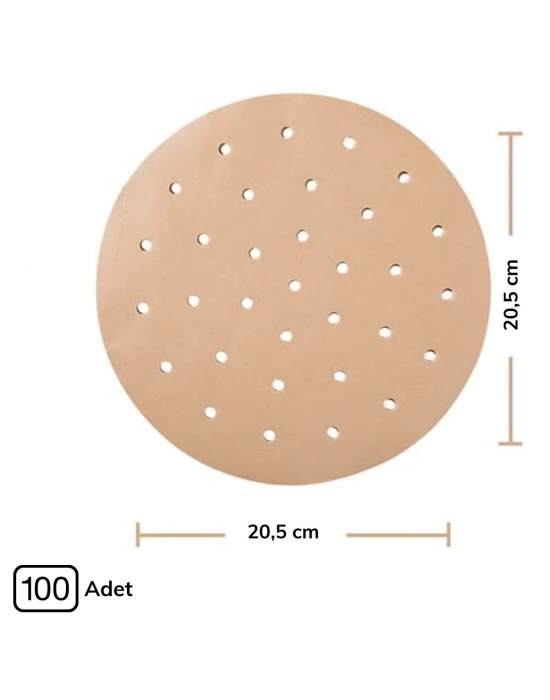 ® 100 Adet  Air Fryer Pişirme Kağıdı Tek Kullanımlık Hava Fritözü Yuvarlak Delikli Model