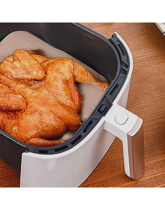 ® 100 Adet Air Fryer Pişirme Kağıdı Tek Kullanımlık Yağ Su Geçirmez Yapışmaz Deliksiz Düz Kare Model