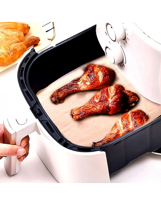 ® 100 Adet Air Fryer Pişirme Kağıdı Tek Kullanımlık Yağ Su Geçirmez Yapışmaz Deliksiz Düz Kare Model