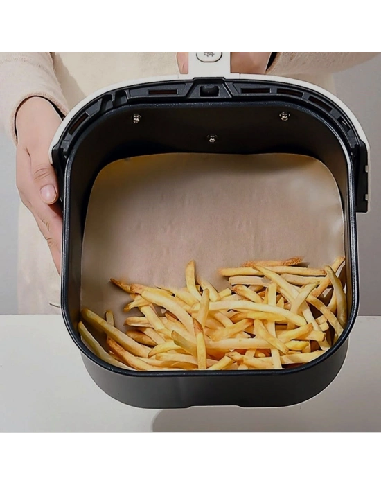 ® 100 Adet Air Fryer Pişirme Kağıdı Tek Kullanımlık Yağ Su Geçirmez Yapışmaz Deliksiz Düz Kare Model
