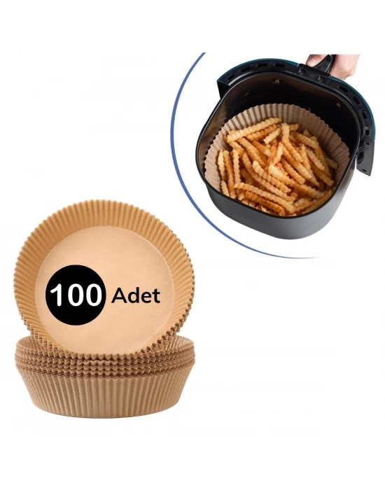 ® 100 Adet  Air Fryer Pişirme Kağıdı Tek Kullanımlık  Yağlı Kağıdı Yuvarlak Tabak Model