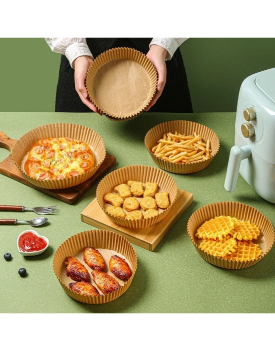 ® 100 Adet  Air Fryer Pişirme Kağıdı Tek Kullanımlık  Yağlı Kağıdı Yuvarlak Tabak Model
