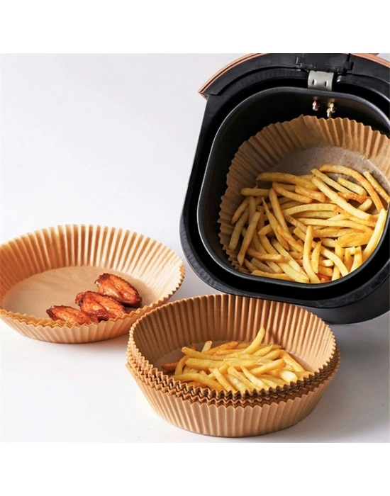 ® 100 Adet  Air Fryer Pişirme Kağıdı Tek Kullanımlık  Yağlı Kağıdı Yuvarlak Tabak Model