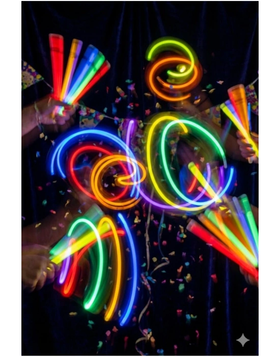 ® 100 Adet Fosforlu Glow Stick Parti Seti | Bileklik, Kolye ve Eğlenceli Işık Çubukları