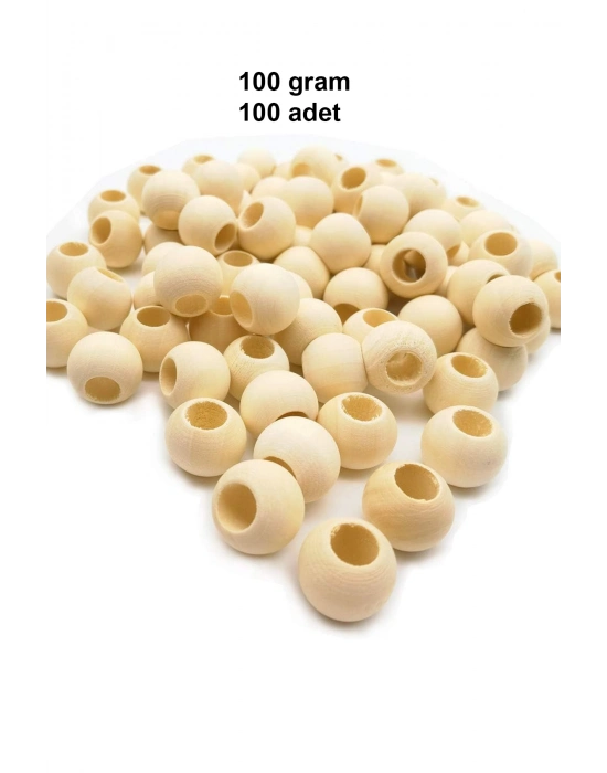 100 Gr (100 Adet) Ahşap Boncuk 15 mm çap x 10 mm Delik Doğal Yuvarlak Ahşap Makrome El İşi Çanta