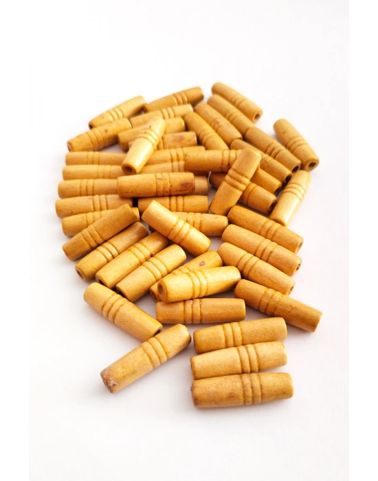 100 Gr (225 Adet) Ahşap Boncuk 25 mm boy x 10 mm en Doğal Ahşap Makrome El İşi Çanta