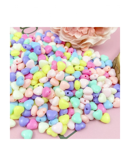 100 gr (500 adet) Şeker Rengi Akrilik Kalp Boncuklar Renkli Karışık Plastik Pastel Boncuklar Ara Boncuk Kalp Şekilli Kolye Bilezik için