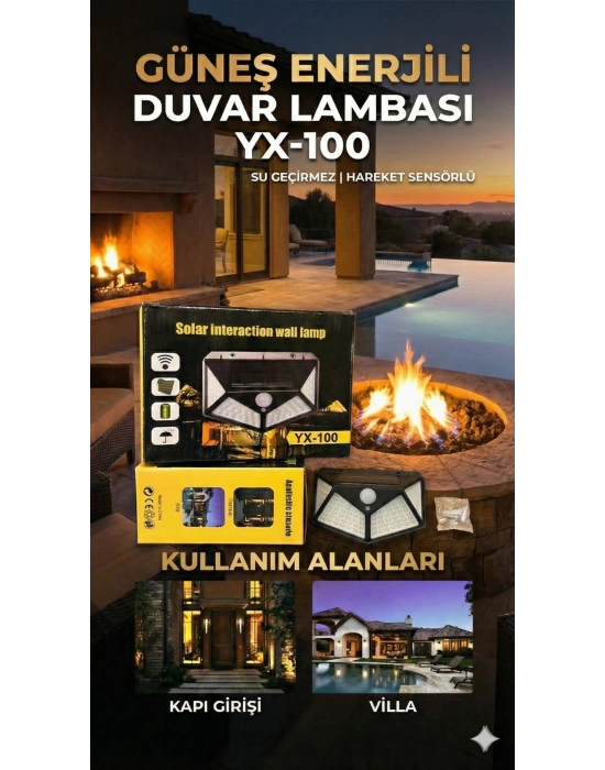 100 Led Dış Mekan Solar Aydınlatma Fotoselli Solar Lamba Hareket Sensörlü