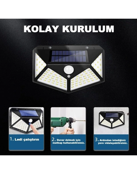 100 Led Dış Mekan Solar Aydınlatma Fotoselli Solar Lamba Hareket Sensörlü