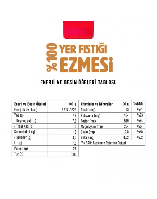 %100 Yer Fıstığı Ezmesi 315 Gr