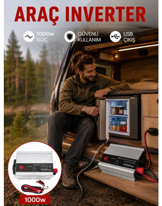 1000 Watt Oto İnvertör Elektrik Dönüştürücü Ev Tipi Priz