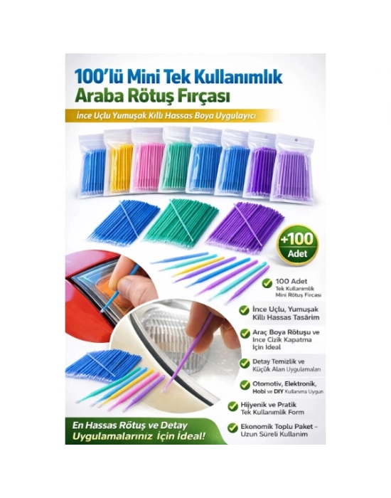 100’lü Mini Tek Kullanımlık Araba Rötuş Fırçası