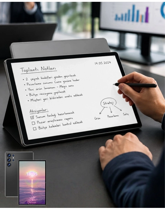 10.1 İnç Android Tablet 16GB RAM 1TB Depolama Klavyeli Tablet Seti