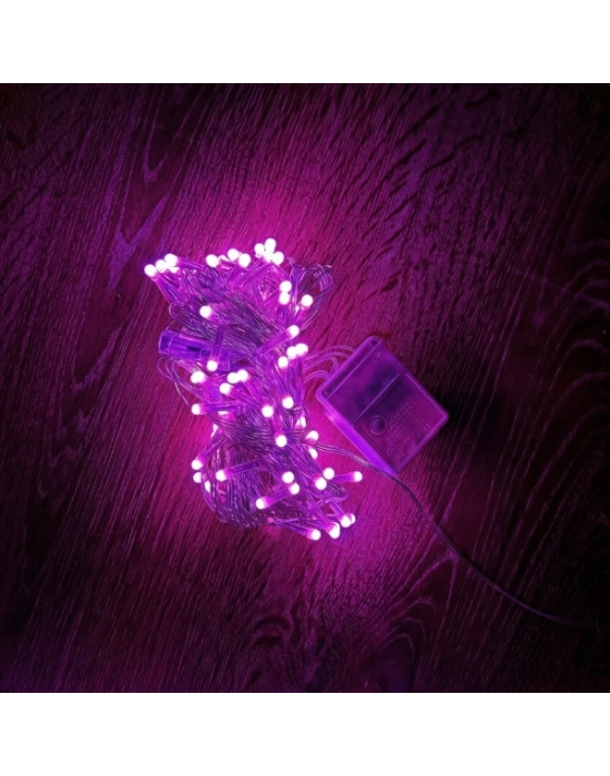 10m 100 Led Damla Uçlu Pembe Işık Şeffaf Kablo