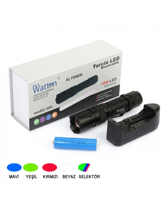 10w 2000 Lümen 4 Renk Güçlü El Feneri Wt-605