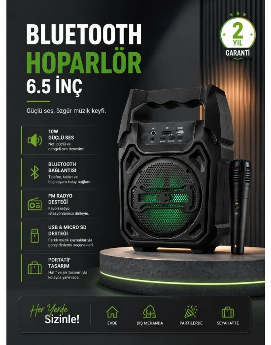 10W Güçlü Ses Performanslı Bluetooth Karaoke Hoparlörü