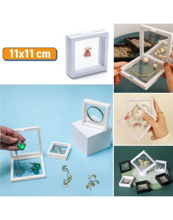 ®  11x11cm Standlı 3D Takı Ziynet Hatıra Koleksiyon Saklama Kutusu Şeffaf Film Çerçevesi