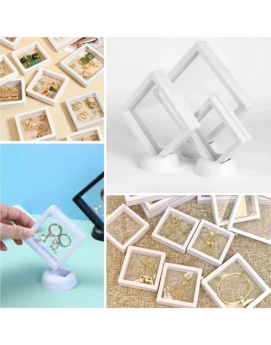 ®  11x11cm Standlı 3D Takı Ziynet Hatıra Koleksiyon Saklama Kutusu Şeffaf Film Çerçevesi