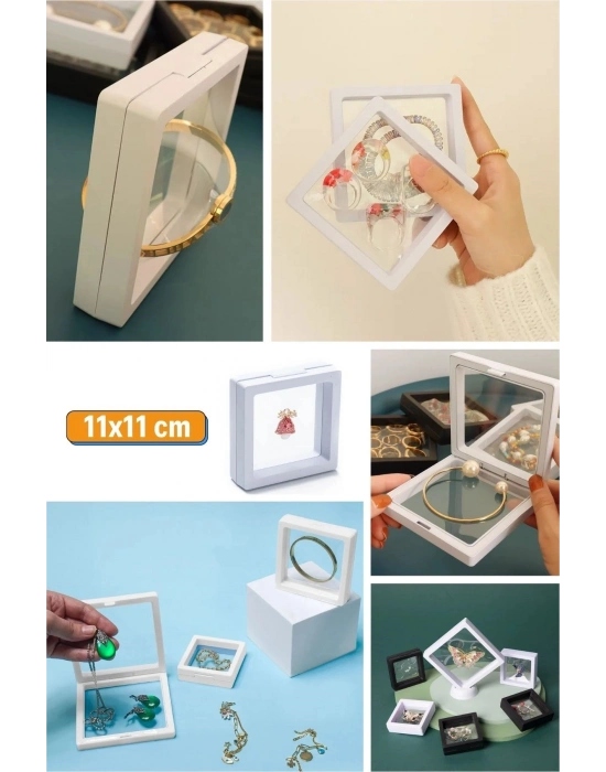 ®  11x11cm Standlı 3D Takı Ziynet Hatıra Koleksiyon Saklama Kutusu Şeffaf Film Çerçevesi