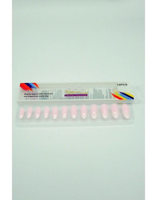 12 Adet Badem Tırnak Tak Ve Çık Kendinden Yapışkanlı Takma Tırnak Pembe