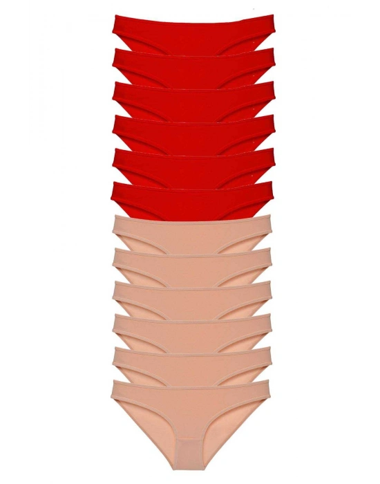 12 adet Eko Set Likralı Kadın Slip Külot Kırmızı Ten