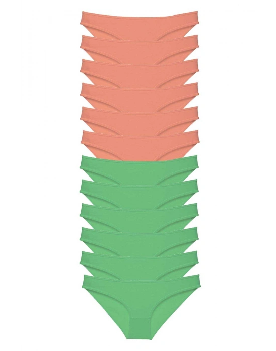 12 adet Eko Set Likralı Kadın Slip Külot Pudra Yeşil