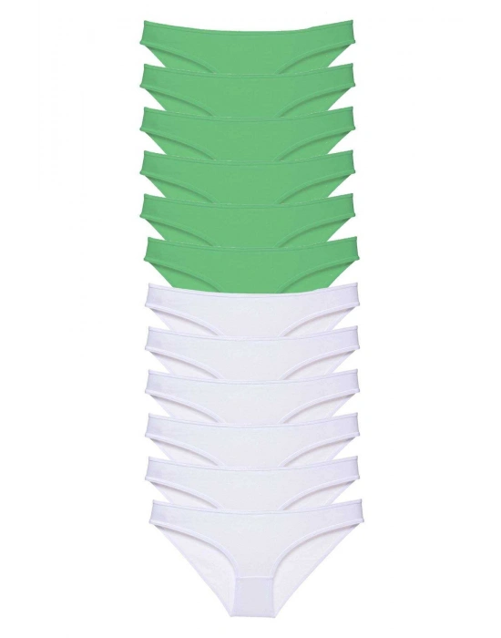 12 adet Eko Set Likralı Kadın Slip Külot Yeşil Beyaz