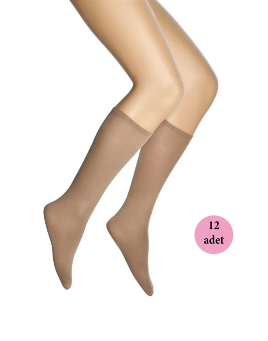 12 Adet Mikro 70 Dizaltı Kadın Çorap Bronz 38