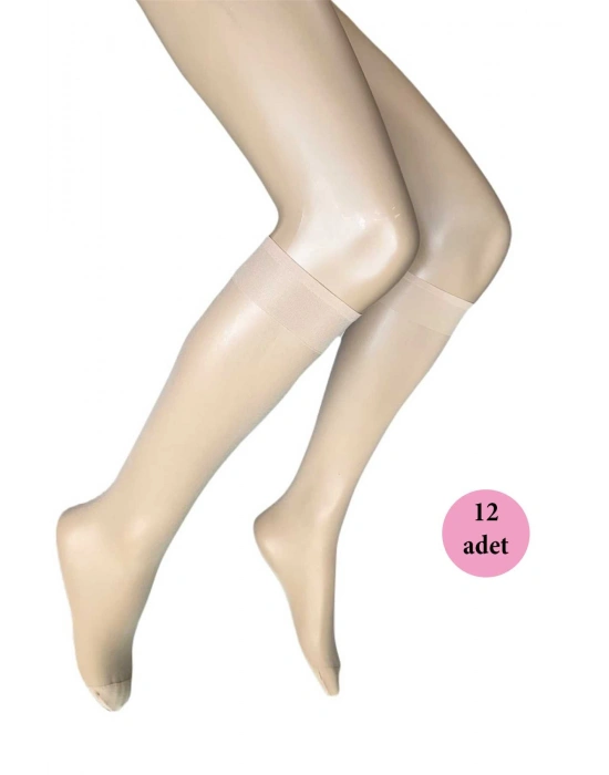 12 Adet Parlak Dizaltı Kadın Çorap 15 Denye Sahra 51